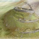 A reconstruction of Tinnis Fort in the Scottish Borders around 600 AD when the Drumelzier Merlin legend was set. Illustration by Chris Mitchell/GUARD Archaeology.