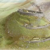A reconstruction of Tinnis Fort in the Scottish Borders around 600 AD when the Drumelzier Merlin legend was set. Illustration by Chris Mitchell/GUARD Archaeology.