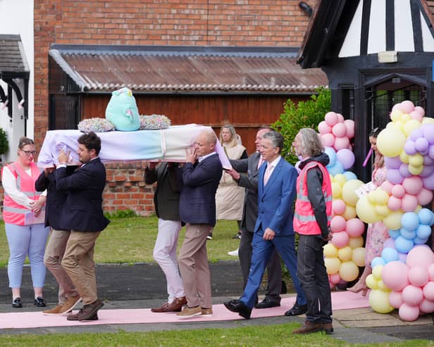 The coffin of Southport stabbing victim Elsie Dot Stancombe is carried out of St John's Church in Birkdale, following her funeral service in August (Picture: Peter Byrne)