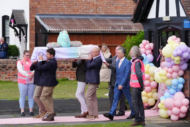 The coffin of Southport stabbing victim Elsie Dot Stancombe is carried out of St John's Church in Birkdale, following her funeral service in August (Picture: Peter Byrne)