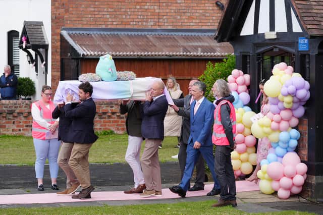 The coffin of Southport stabbing victim Elsie Dot Stancombe is carried out of St John's Church in Birkdale, following her funeral service in August (Picture: Peter Byrne)
