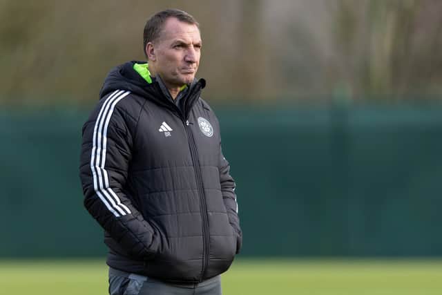 Celtic manager Brendan Rodgers oversees training.