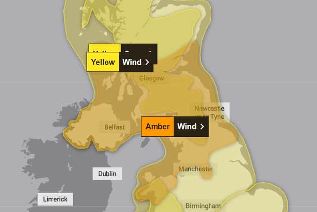 The amber warning area issued by the Met Office covering large parts of Scotland