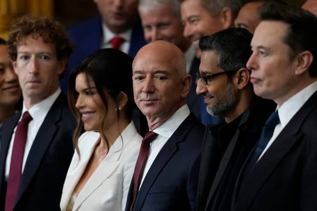 Facebook's Mark Zuckerberg, journalist Lauren Sanchez, Amazon's Jeff Bezos, Google chief executive Sundar Pichai, and SpaceX boss Elon Musk attended the inauguration of US President Donald Trump on Monday (Picture: Julia Demaree Nikhinson/pool)