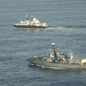 HMS Somerset flanking Russian ship Yantar near UK waters. Picture: Royal Navy/PA Wire