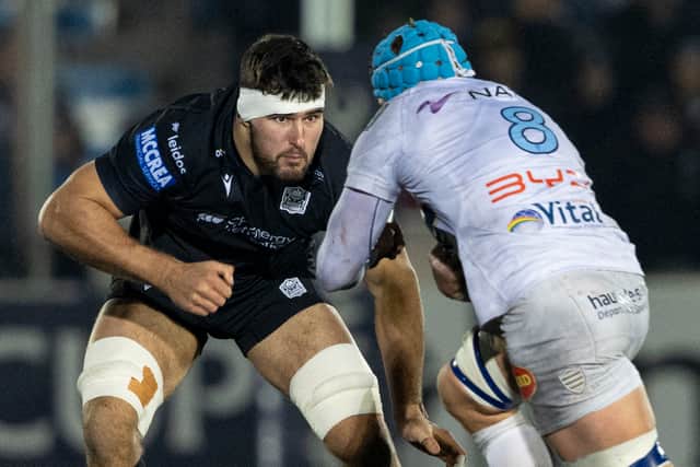 Glasgow's Alex Samuel in action during an Investec Champions Cup match against Racing 92 at Scotstoun Stadium. (Photo by Ross MacDonald / SNS Group)