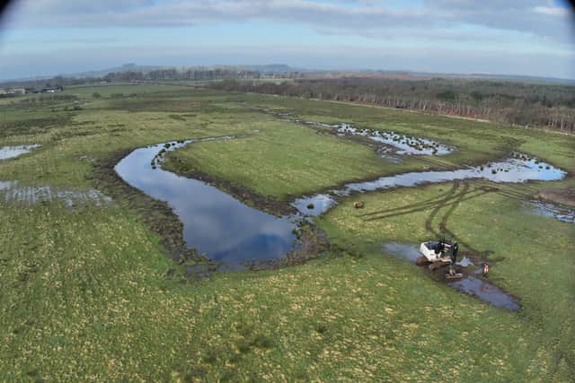 An drone image showing some of the rewetting work at the site
