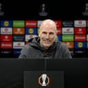 Philippe Clement, Rangers manager, during the press conference at Old Trafford ahead of the Europa League match against Manchester United. (Photo by Carl Recine/Getty Images)