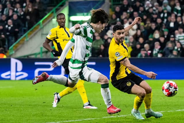 Celtic's Kyogo Furuhashi scores one of his three disallowed goals against Young Boys. (Photo by Paul Devlin / SNS Group)