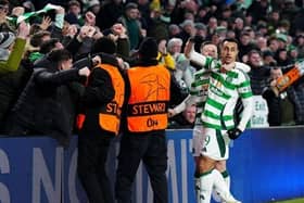 Celtic's Adam Idah celebrates a goal against Young Boys earlier in the season. Cr: PA.