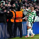 Celtic's Adam Idah celebrates a goal against Young Boys earlier in the season. Cr: PA.