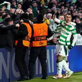 Celtic's Adam Idah celebrates a goal against Young Boys earlier in the season. Cr: PA.