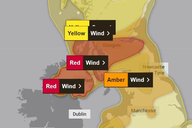 The red warning area that covers much of the Central Belt. Picture: Met Office