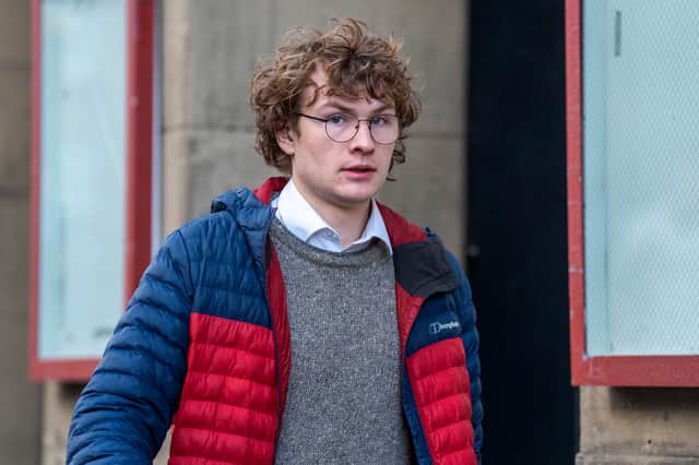 Joe Madden arrives at Edinburgh Sheriff Court to be sentenced after admitting damaging the Stone of Destiny display cabinet in the crown jewels room at Edinburgh Castle