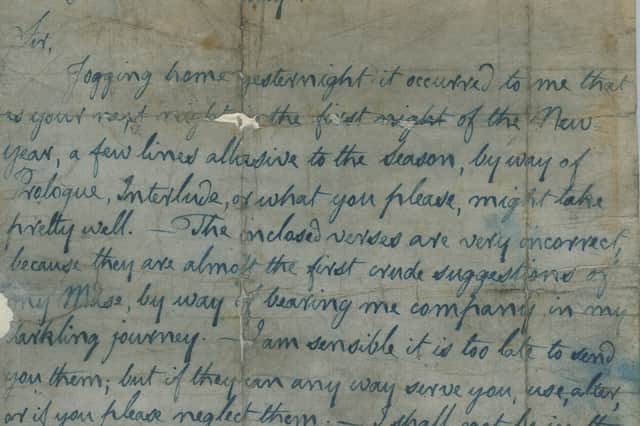 A letter from Robert Burns to George Sutherland, owner of the Theatre Royal in Dumfries, which also contained a 32-line verse written by poet.