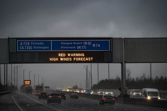 A red weather warning on the M74