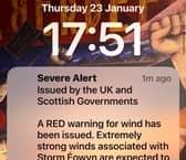 The red alert weather warning was sent to millions of mobile phones