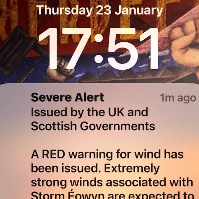 The red alert weather warning was sent to millions of mobile phones