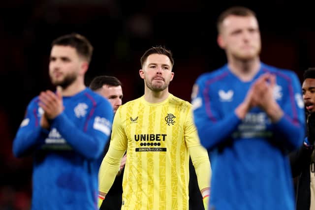 The expression on Rangers keeper Jack Butland's face says it all after his error against Manchester United.