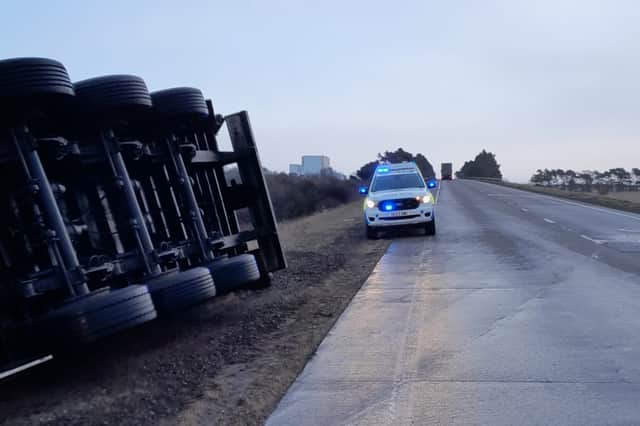 Police Scotland told drivers to avoid the area after vehicles overturned