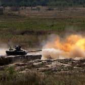 A Ukrainian tanks fires during a training exercise (Picture: Anatolii Stepanov)