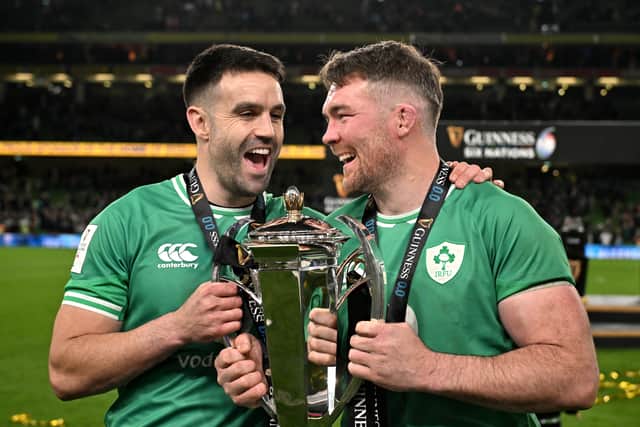 Conor Murray and Peter O'Mahony celebrate Ireland's Six Nations triumph in 2024.
