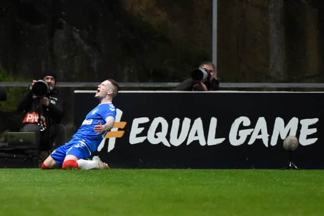 Ryan Kent celebrates his goal for Braga against Rangers in 2020.