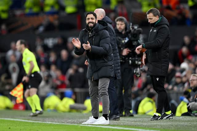 Ruben Amorim watches on as Manchester United overcame Rangers at Old Trafford.