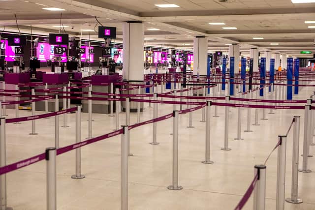 All flights at Edinburgh Airport have been cancelled due to Met Office issued a red weather warning. Picture: Katielee Arrowsmith/SWNS