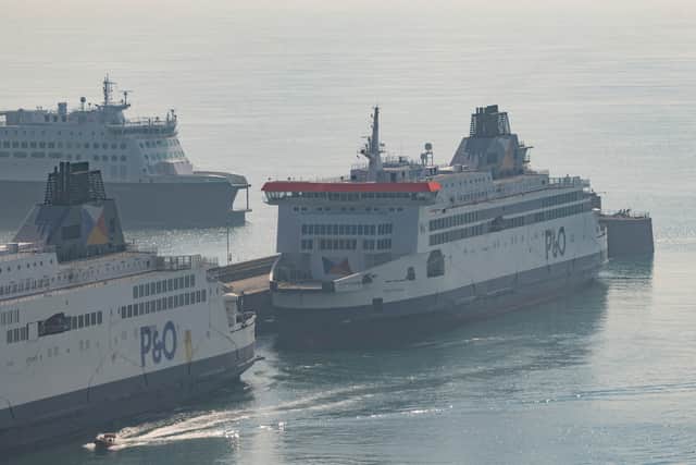 Ferries moored at the Port of Dover.