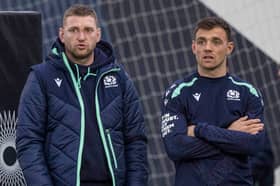 Finn Russell and Ben White (right) during a Scotland training session at the Oriam.  (Photo by Craig Williamson / SNS Group)