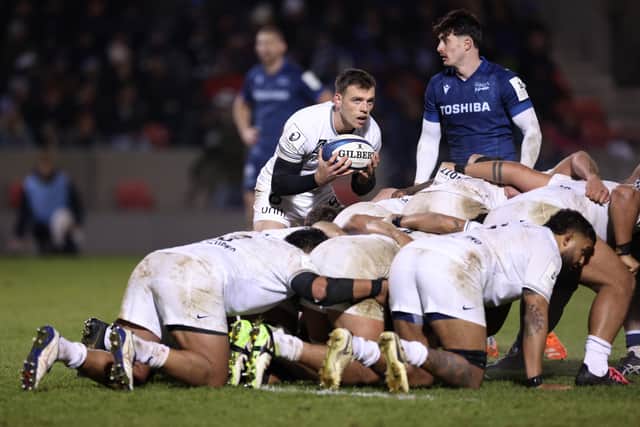 Ben White of RC Toulon during the Investec Champions Cup match against Sale Sharks at Salford Community Stadium on January 19, 2025 in Salford, England. (Photo by Alex Livesey/Getty Images)