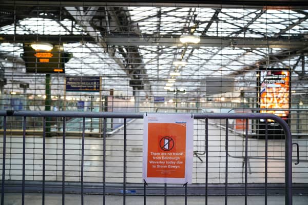 Waverley Station in the eye of the storm. Some services are resuming this morning as engineers battle some 400 incidents of storm damage on the rail network. PIC: Jane Barlow/PA