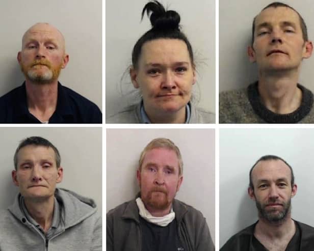 Top row, left to right, Barry Watson, Elaine Lannery, Iain Owens, and bottom row, left to right, John Clark, Scott Forbes, Paul Brannan, six of the seven people who have been convicted of being part of a Scottish child abuse ring and have been jailed for terms ranging from 20 years to eight years