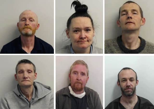Top row, left to right, Barry Watson, Elaine Lannery, Iain Owens, and bottom row, left to right, John Clark, Scott Forbes, Paul Brannan, six of the seven people who have been convicted of being part of a Scottish child abuse ring and have been jailed for terms ranging from 20 years to eight years