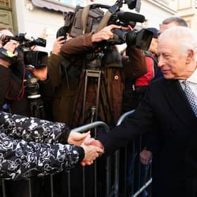 King Charles III talking to members of the public during his visit the Jewish Community Centre (JCC) Krakow. Picture: Aaron Chown/PA Wire 
