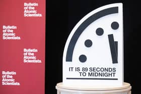 The Doomsday Clock is seen at 89 seconds to midnight, the closest the clock has ever been to midnight in its 78-year history to signal that the world is on a course of unprecedented risk.