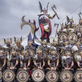 Guizer Jarl Calum Grains leads the Jarl Squad through Lerwick on the Shetland Isles during the Up Helly Aa festival. Picture: Jane Barlow/PA Wire