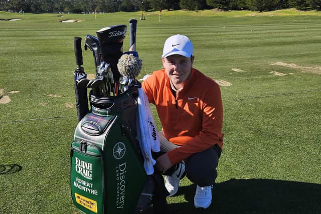 Bob MacIntyre shows off his new bag, which will be on display for the first time in this week’s AT&T Pebble Beach Pro-Am