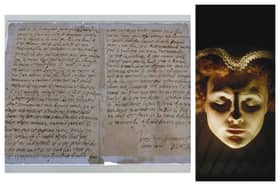 The last letter written by Mary Queen of Scots, six hours before her execution in 1587 (left), and a death mask of the doomed monarch. PIC: NLS/Getty.