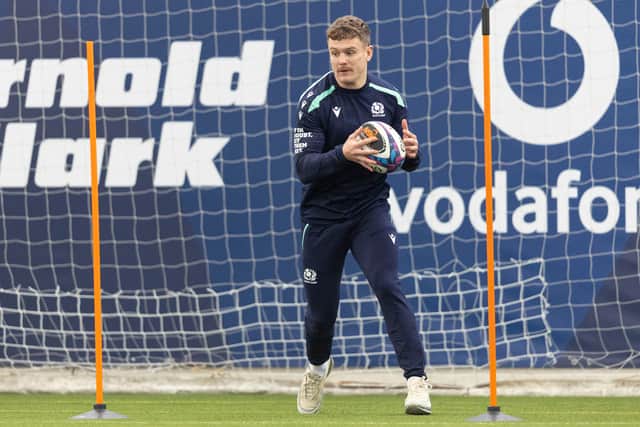Darcy Graham during a Scotland rugby training session at Oriam.