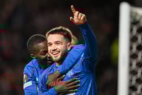 Rangers' Nicolas Raskin celebrates after scoring to make it 1-0 over Union Saint-Gilloise at Ibrox Stadium. (Photo by Rob Casey / SNS Group)