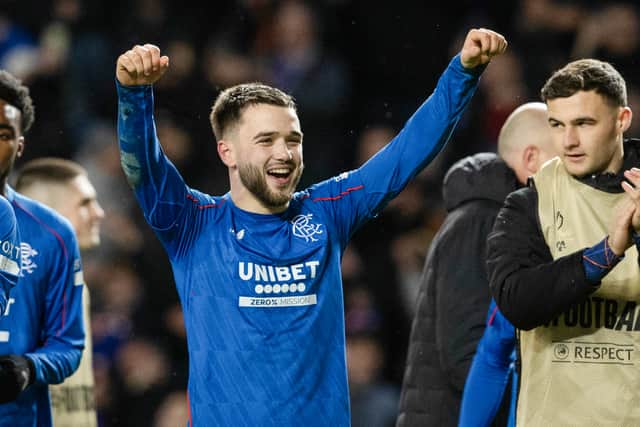 Rangers' Nicolas Raskin at full time after the 2-1 victory over Union Saint-Gilloise at Ibrox Stadium. (Photo by Alan Harvey / SNS Group)