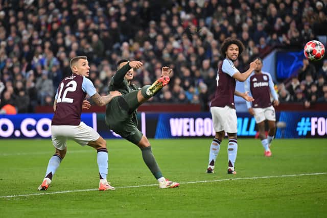 Adam Idah nets Celtic's first goal at Villa Park.