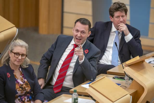 Scottish Conservative leader Russell Findlay during First Minister's Questions at the Scottish Parliament