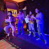 Liz Strange, Jenna Donoghue, Jordan Monks and Mark O’Neill  in rehearsals for The Fall at Leith Depot