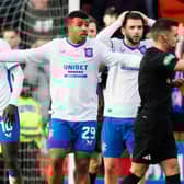 Rangers' Mohamed Diomande (far left) was shown a red card for swinging his arm at Dundee United's Kevin Holt. (Photo by Ross Parker / SNS Group)