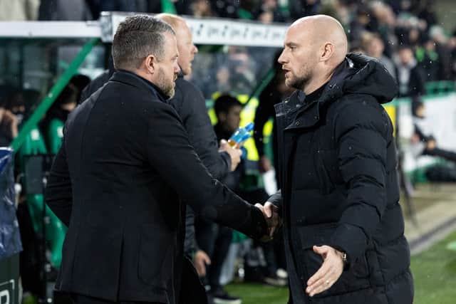 Aberdeen manager Jimmy Thelin and Hibs head coach David Gray.