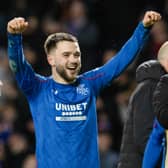 Rangers' Nicolas Raskin celebrates at full-time against Union Saint-Gilloise.