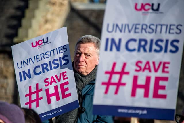 A UCU Scotland rally at Scottish Parliament against threatened job cuts and demanding a fair budget for higher education. Picture: Lisa Ferguson